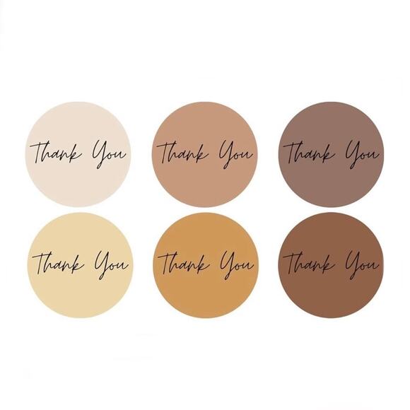 New 500 Piece Roll Self-Adhesive Brown Boho Thank You Stickers - 6 Designs - Picture 2 of 5